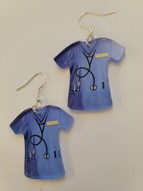 Nurse Scrub Top Earrings in Light Blue